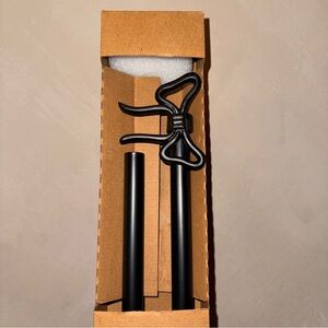 NEW 66"-120" Black Bow Adjustable Decorative Curtain Rod Set